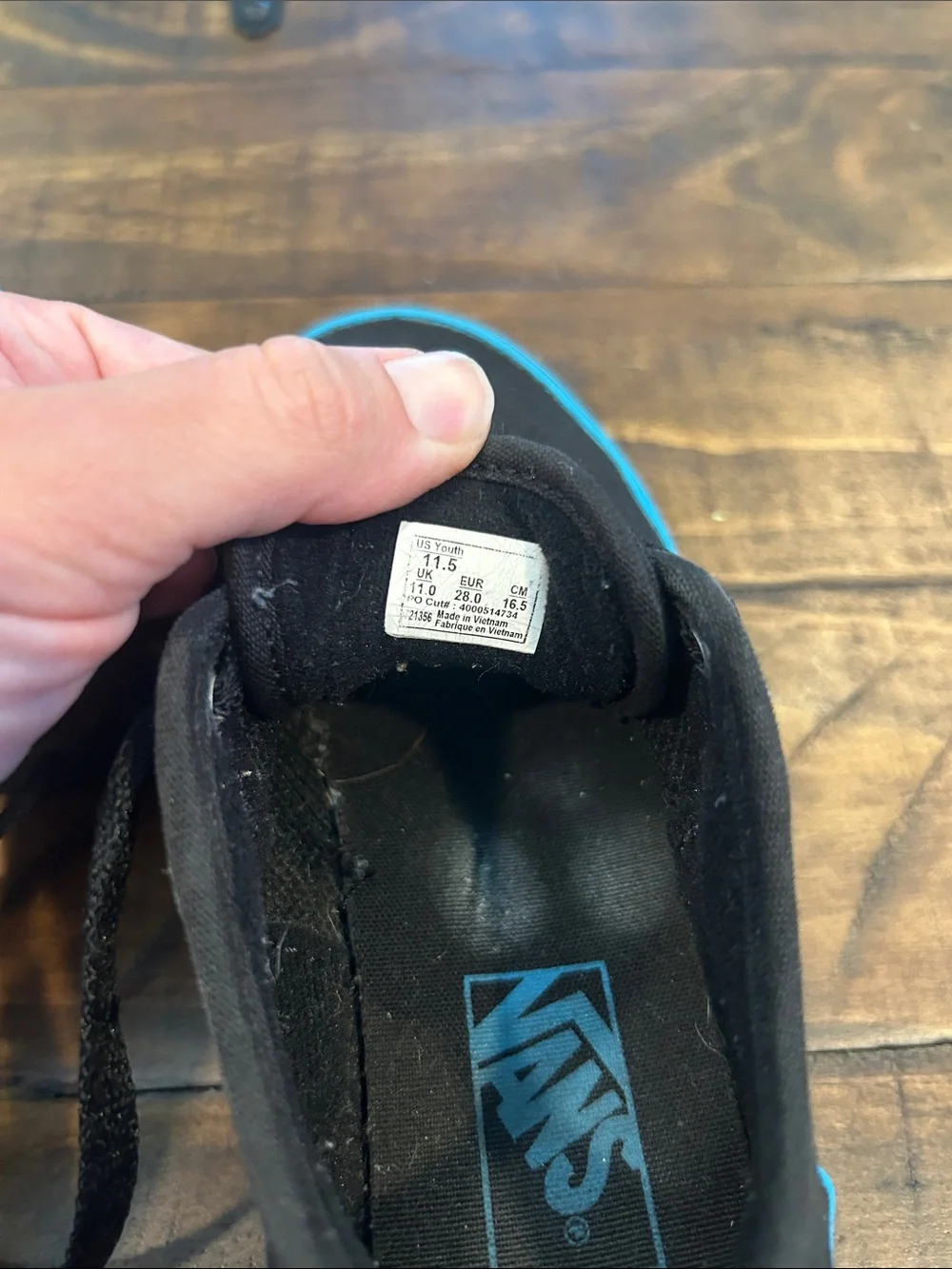 Vans Kids Black Canvas Sneakers with Turquoise Trim